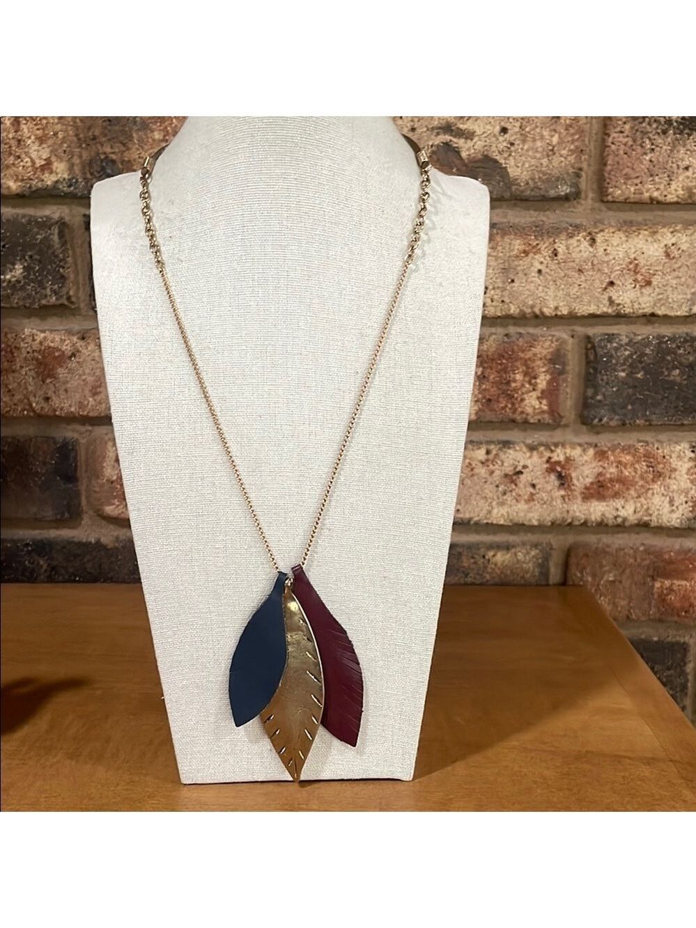 Jade & Jasper leather and gold tone boho leaf necklace